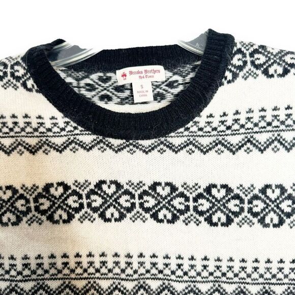 Brooks Brothers Women Black & White Crew Neck Fair Isle Lambswool Sweater Size S - Picture 3 of 5